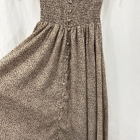 Unbranded Cheetah Print Smocked Waist Button Front Maxi Dress Size S Coquette - Picture 6 of 13